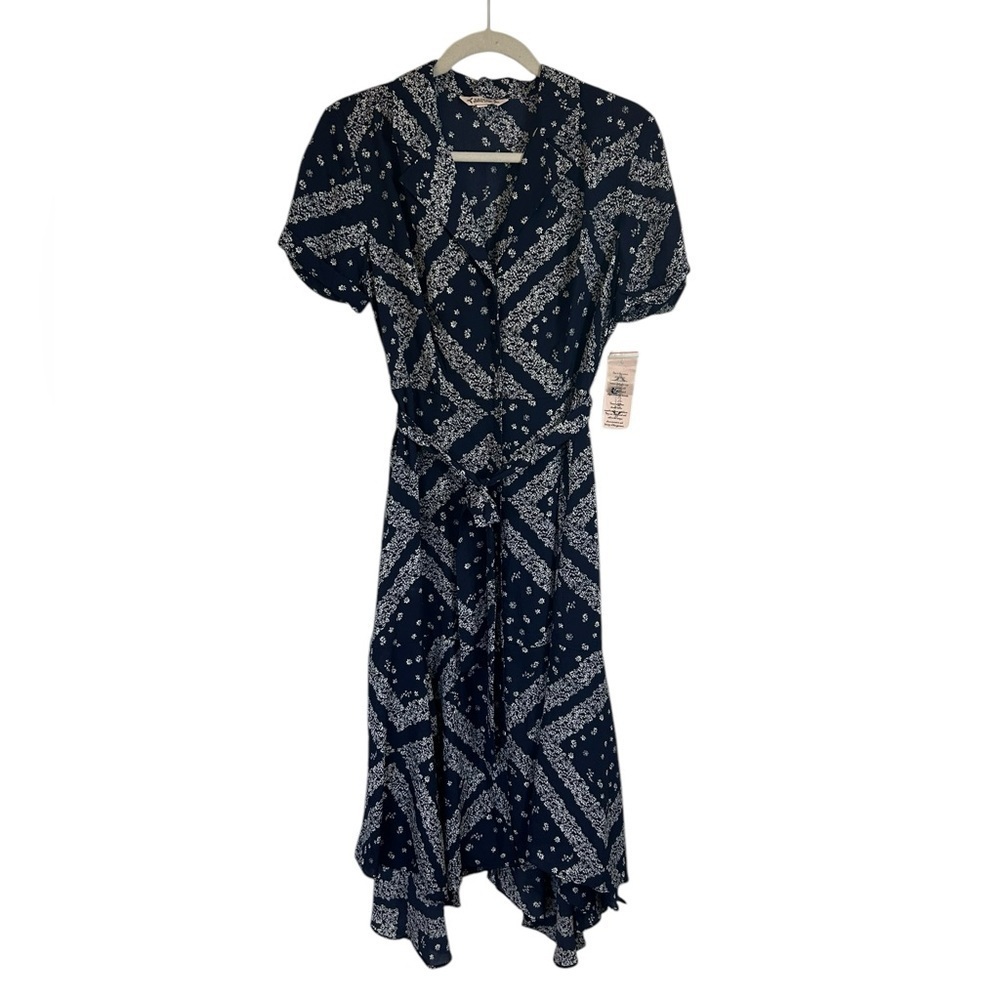 Nanette Lepore Navy Blue Geometric Flower A-Line Button Maxi Dress Size 8 NWT